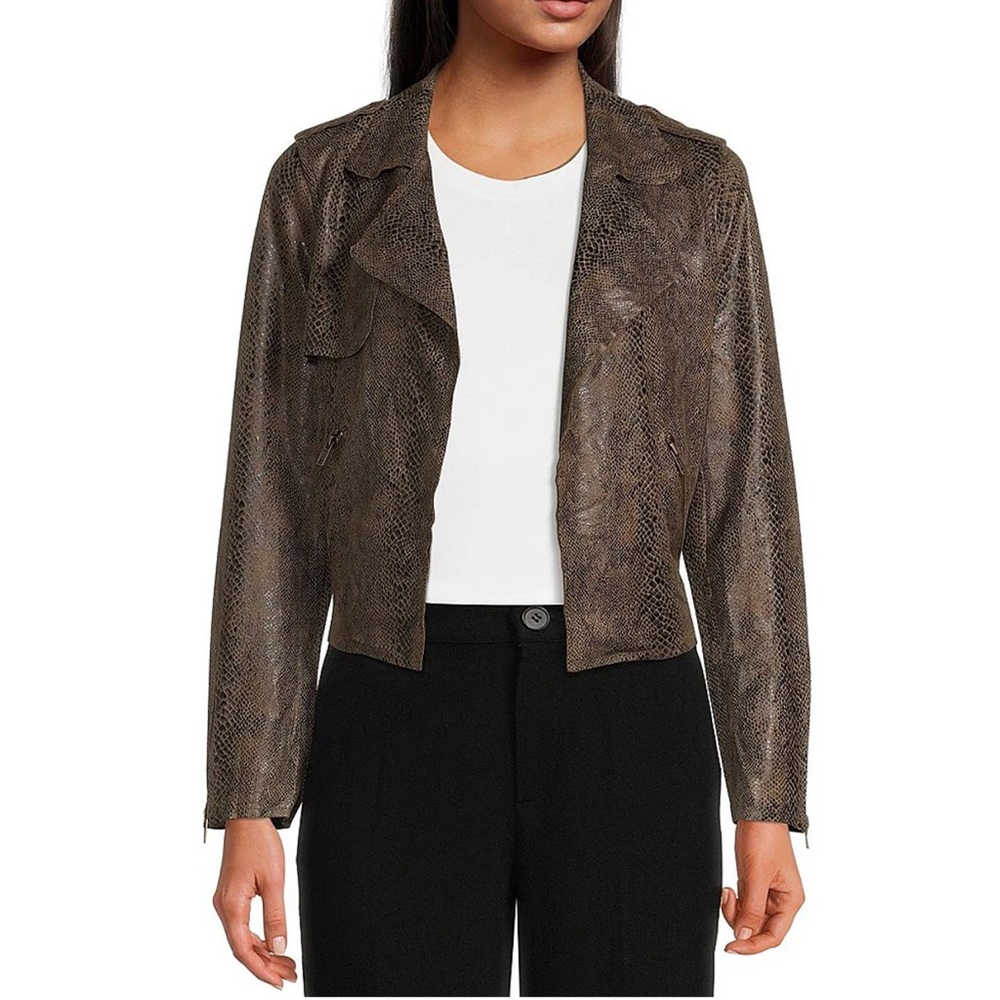 Skies Are Blue Faux Snake Print Brown Moto Jacket NWT - Picture 10 of 11